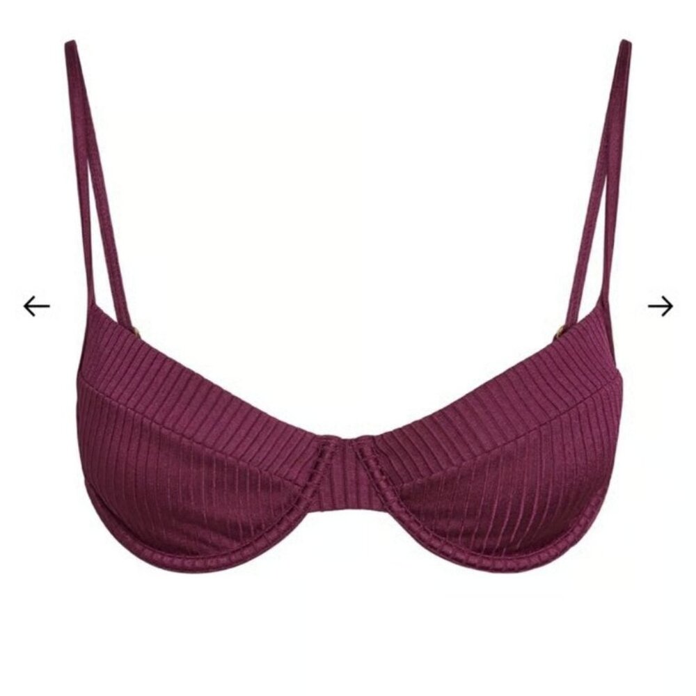 Monday Swimwear eggplant wide rib Maui bikini top - S